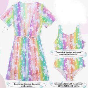 AIDEAONE Girls 3 Piece Bikini Swimsuit Set Cute Bathing Suit with Quick Dry Kimo